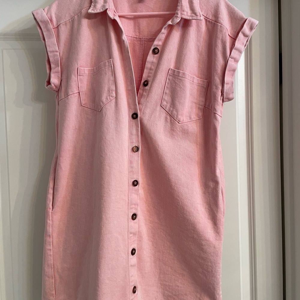 Pink Button-Up Shirt Dress
